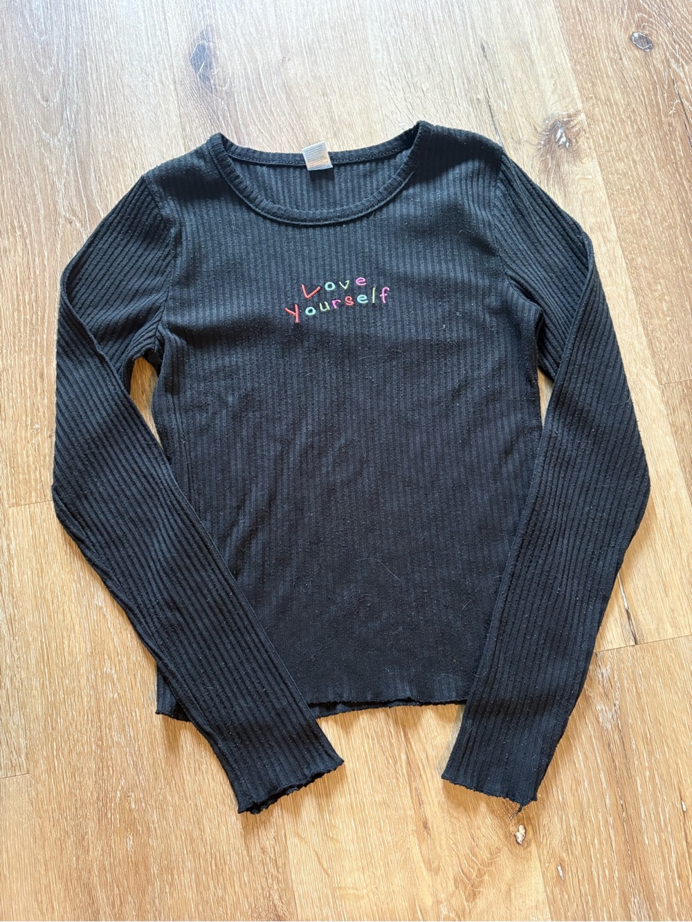 Love Yourself Black Ribbed Long Sleeve Tee